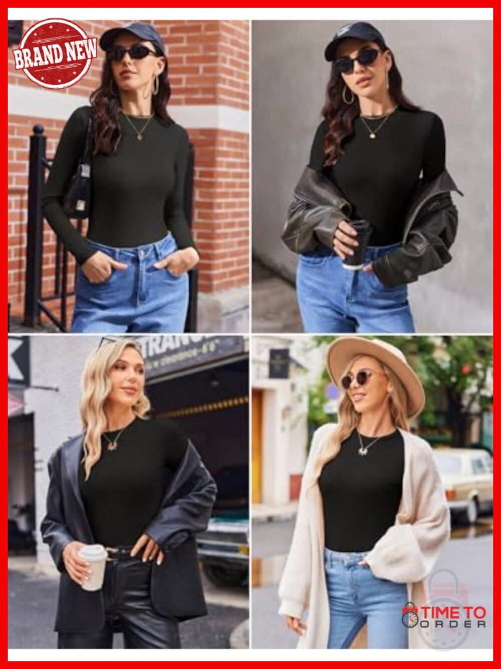 3 Pack Women's Long Sleeve Ribbed Crew Neck Fitted Tops Thermal Undershirts - Picture 3 of 6
